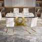 Luxury Sintered Stone Dining Table Rectangle White Table with Metal Pedestal in Gold Clearhalo ' dining_table' 'Dining Tables & Seating' 'Dining Tables' 'furn' 'furn_dining_table' 'Furniture' 'furniture_dining_table' 'Kitchen & Dining Furniture' 'kitchen&dining_furn' 'kitchen' 'kitchen_dining_table' 4288270
