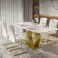 Luxury Sintered Stone Dining Table Rectangle White Table with Metal Pedestal in Gold Clearhalo ' dining_table' 'Dining Tables & Seating' 'Dining Tables' 'furn' 'furn_dining_table' 'Furniture' 'furniture_dining_table' 'Kitchen & Dining Furniture' 'kitchen&dining_furn' 'kitchen' 'kitchen_dining_table' 4288271