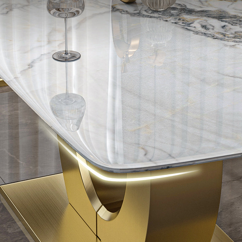 Luxury Sintered Stone Dining Table Rectangle White Table with Metal Pedestal in Gold Clearhalo ' dining_table' 'Dining Tables & Seating' 'Dining Tables' 'furn' 'furn_dining_table' 'Furniture' 'furniture_dining_table' 'Kitchen & Dining Furniture' 'kitchen&dining_furn' 'kitchen' 'kitchen_dining_table' 4288274