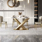 Metal Traditional Luxury Rectangle Table White Sintered Stone Table with Pedestal Clearhalo ' dining_table' 'Dining Tables & Seating' 'Dining Tables' 'furn' 'furn_dining_table' 'Furniture' 'furniture_dining_table' 'Kitchen & Dining Furniture' 'kitchen&dining_furn' 'kitchen' 'kitchen_dining_table' 4288282