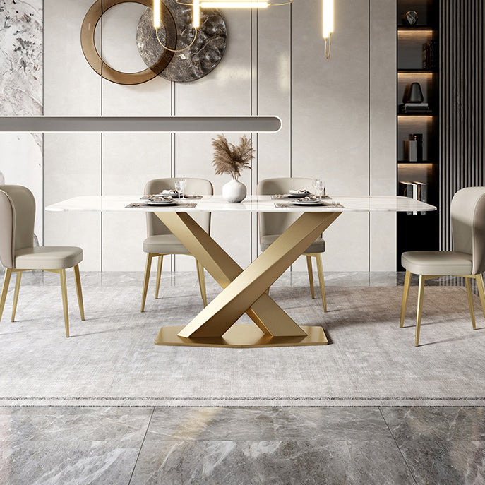 Metal Traditional Luxury Rectangle Table White Sintered Stone Table with Pedestal Clearhalo ' dining_table' 'Dining Tables & Seating' 'Dining Tables' 'furn' 'furn_dining_table' 'Furniture' 'furniture_dining_table' 'Kitchen & Dining Furniture' 'kitchen&dining_furn' 'kitchen' 'kitchen_dining_table' 4288282