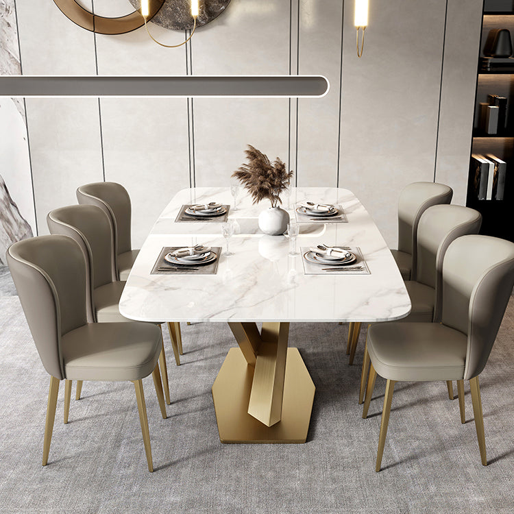 Metal Traditional Luxury Rectangle Table White Sintered Stone Table with Pedestal Clearhalo ' dining_table' 'Dining Tables & Seating' 'Dining Tables' 'furn' 'furn_dining_table' 'Furniture' 'furniture_dining_table' 'Kitchen & Dining Furniture' 'kitchen&dining_furn' 'kitchen' 'kitchen_dining_table' 4288283