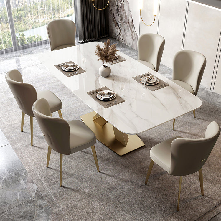 Metal Traditional Luxury Rectangle Table White Sintered Stone Table with Pedestal Clearhalo ' dining_table' 'Dining Tables & Seating' 'Dining Tables' 'furn' 'furn_dining_table' 'Furniture' 'furniture_dining_table' 'Kitchen & Dining Furniture' 'kitchen&dining_furn' 'kitchen' 'kitchen_dining_table' 4288284