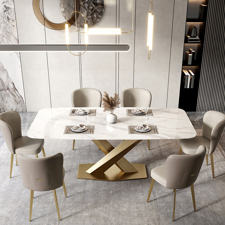 Metal Traditional Luxury Rectangle Table White Sintered Stone Table with Pedestal Clearhalo ' dining_table' 'Dining Tables & Seating' 'Dining Tables' 'furn' 'furn_dining_table' 'Furniture' 'furniture_dining_table' 'Kitchen & Dining Furniture' 'kitchen&dining_furn' 'kitchen' 'kitchen_dining_table' 4288285