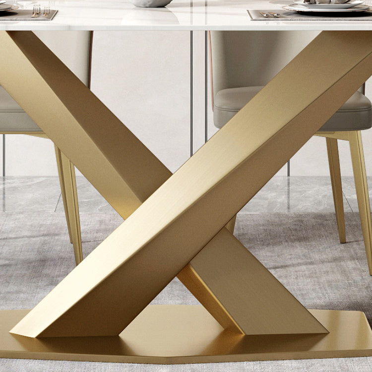 Metal Traditional Luxury Rectangle Table White Sintered Stone Table with Pedestal Clearhalo ' dining_table' 'Dining Tables & Seating' 'Dining Tables' 'furn' 'furn_dining_table' 'Furniture' 'furniture_dining_table' 'Kitchen & Dining Furniture' 'kitchen&dining_furn' 'kitchen' 'kitchen_dining_table' 4288290