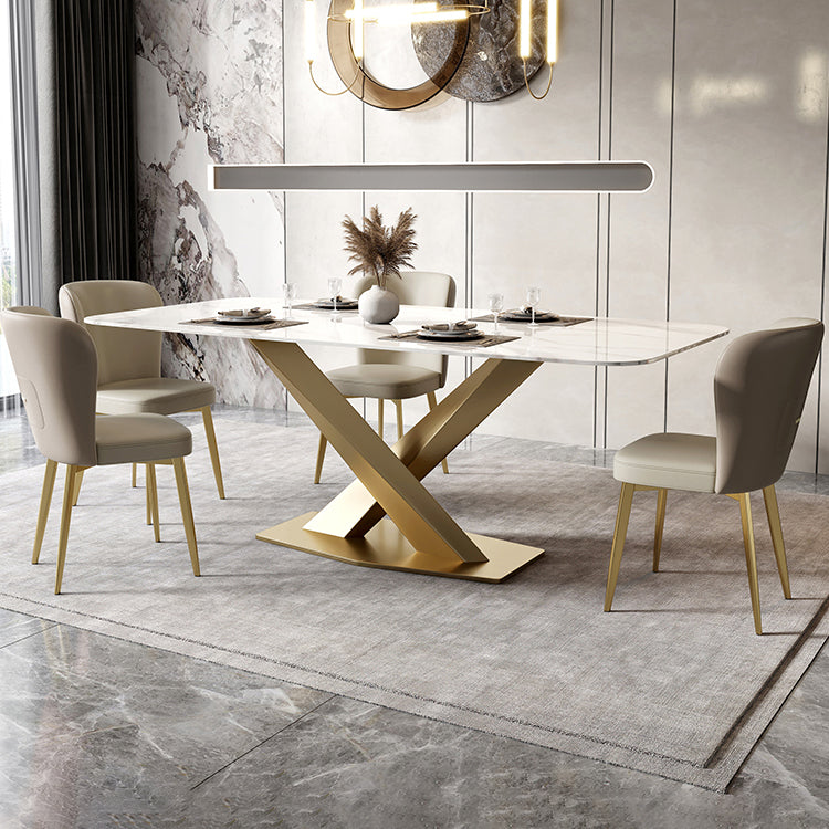 Metal Traditional Luxury Rectangle Table White Sintered Stone Table with Pedestal Clearhalo ' dining_table' 'Dining Tables & Seating' 'Dining Tables' 'furn' 'furn_dining_table' 'Furniture' 'furniture_dining_table' 'Kitchen & Dining Furniture' 'kitchen&dining_furn' 'kitchen' 'kitchen_dining_table' 4288291
