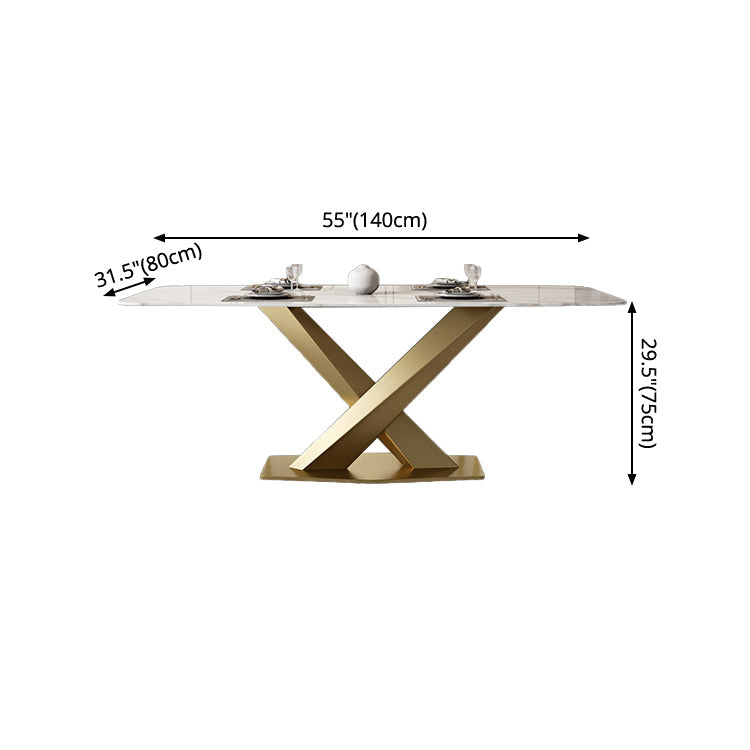 Metal Traditional Luxury Rectangle Table White Sintered Stone Table with Pedestal Clearhalo ' dining_table' 'Dining Tables & Seating' 'Dining Tables' 'furn' 'furn_dining_table' 'Furniture' 'furniture_dining_table' 'Kitchen & Dining Furniture' 'kitchen&dining_furn' 'kitchen' 'kitchen_dining_table' 4288293