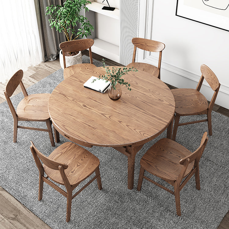 Extendable Ash Wood Dining Table for Restaurant Modern Brown Round Table with 4 Legs Clearhalo ' dining_table' 'Dining Tables & Seating' 'Dining Tables' 'furn' 'furn_dining_table' 'Furniture' 'furniture_dining_table' 'Kitchen & Dining Furniture' 'kitchen&dining_furn' 'kitchen' 'kitchen_dining_table' 4288363