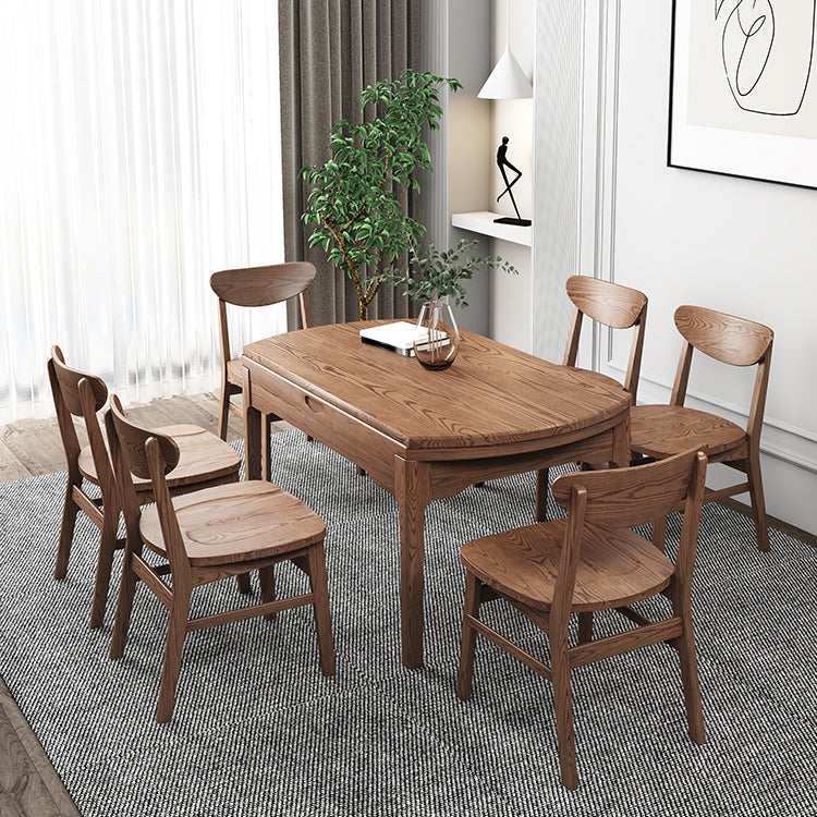 Extendable Ash Wood Dining Table for Restaurant Modern Brown Round Table with 4 Legs Clearhalo ' dining_table' 'Dining Tables & Seating' 'Dining Tables' 'furn' 'furn_dining_table' 'Furniture' 'furniture_dining_table' 'Kitchen & Dining Furniture' 'kitchen&dining_furn' 'kitchen' 'kitchen_dining_table' 4288364