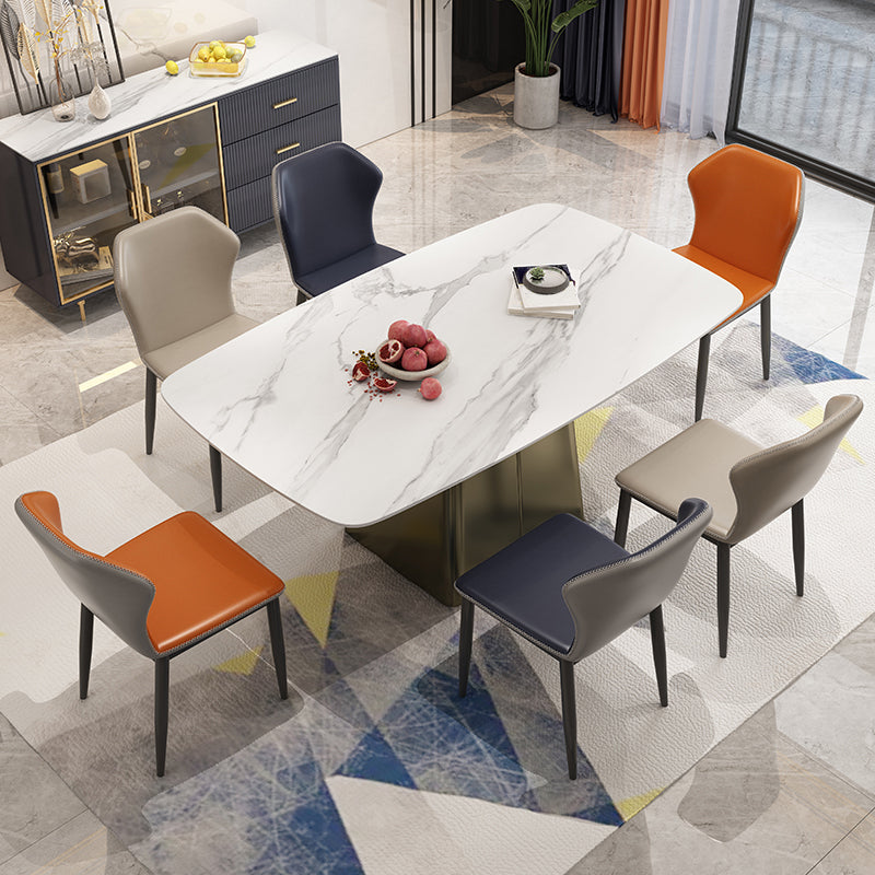 Metal Traditional Luxury Rectangle Table High Gloss White Sintered Stone Table with Pedestal Clearhalo ' dining_table' 'Dining Tables & Seating' 'Dining Tables' 'furn' 'furn_dining_table' 'Furniture' 'furniture_dining_table' 'Kitchen & Dining Furniture' 'kitchen&dining_furn' 'kitchen' 'kitchen_dining_table' 4288371