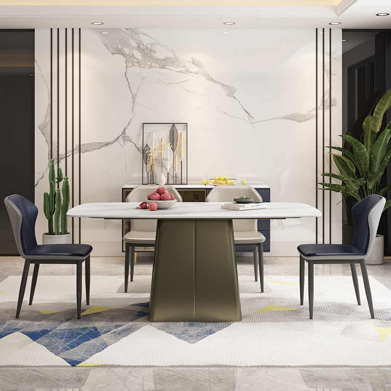 Metal Traditional Luxury Rectangle Table High Gloss White Sintered Stone Table with Pedestal Clearhalo ' dining_table' 'Dining Tables & Seating' 'Dining Tables' 'furn' 'furn_dining_table' 'Furniture' 'furniture_dining_table' 'Kitchen & Dining Furniture' 'kitchen&dining_furn' 'kitchen' 'kitchen_dining_table' 4288372