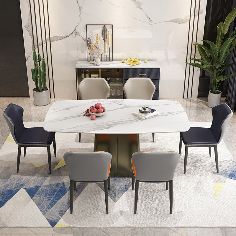 Metal Traditional Luxury Rectangle Table High Gloss White Sintered Stone Table with Pedestal Clearhalo ' dining_table' 'Dining Tables & Seating' 'Dining Tables' 'furn' 'furn_dining_table' 'Furniture' 'furniture_dining_table' 'Kitchen & Dining Furniture' 'kitchen&dining_furn' 'kitchen' 'kitchen_dining_table' 4288373