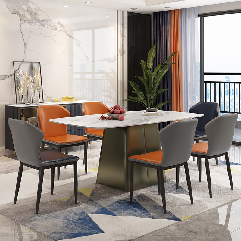 Metal Traditional Luxury Rectangle Table High Gloss White Sintered Stone Table with Pedestal Clearhalo ' dining_table' 'Dining Tables & Seating' 'Dining Tables' 'furn' 'furn_dining_table' 'Furniture' 'furniture_dining_table' 'Kitchen & Dining Furniture' 'kitchen&dining_furn' 'kitchen' 'kitchen_dining_table' 4288374
