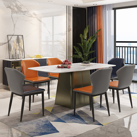 Metal Traditional Luxury Rectangle Table High Gloss White Sintered Stone Table with Pedestal