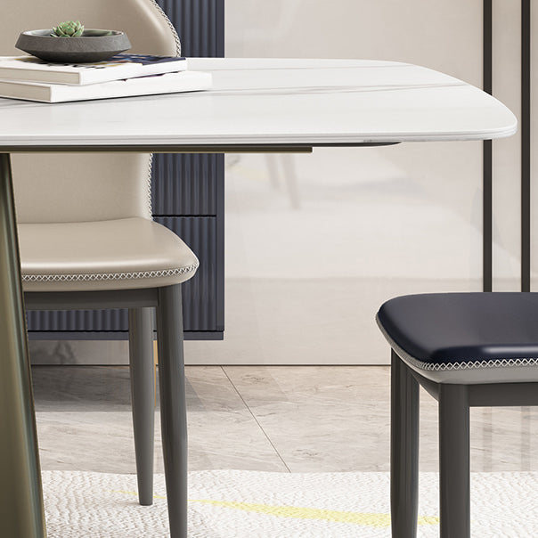 Metal Traditional Luxury Rectangle Table High Gloss White Sintered Stone Table with Pedestal Clearhalo ' dining_table' 'Dining Tables & Seating' 'Dining Tables' 'furn' 'furn_dining_table' 'Furniture' 'furniture_dining_table' 'Kitchen & Dining Furniture' 'kitchen&dining_furn' 'kitchen' 'kitchen_dining_table' 4288376