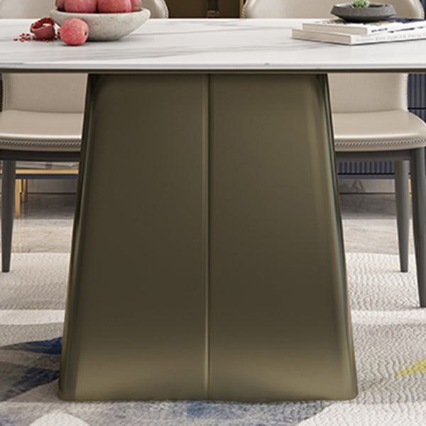 Metal Traditional Luxury Rectangle Table High Gloss White Sintered Stone Table with Pedestal Clearhalo ' dining_table' 'Dining Tables & Seating' 'Dining Tables' 'furn' 'furn_dining_table' 'Furniture' 'furniture_dining_table' 'Kitchen & Dining Furniture' 'kitchen&dining_furn' 'kitchen' 'kitchen_dining_table' 4288379