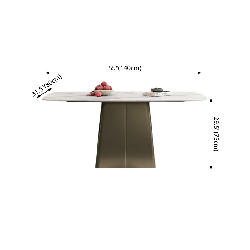 Metal Traditional Luxury Rectangle Table High Gloss White Sintered Stone Table with Pedestal Clearhalo ' dining_table' 'Dining Tables & Seating' 'Dining Tables' 'furn' 'furn_dining_table' 'Furniture' 'furniture_dining_table' 'Kitchen & Dining Furniture' 'kitchen&dining_furn' 'kitchen' 'kitchen_dining_table' 4288380