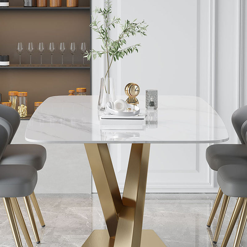 Metal Traditional Luxury Rectangle Table White Sintered Stone Table for Dining Room Clearhalo ' dining_table' 'Dining Tables & Seating' 'Dining Tables' 'furn' 'furn_dining_table' 'Furniture' 'furniture_dining_table' 'Kitchen & Dining Furniture' 'kitchen&dining_furn' 'kitchen' 'kitchen_dining_table' 4288402