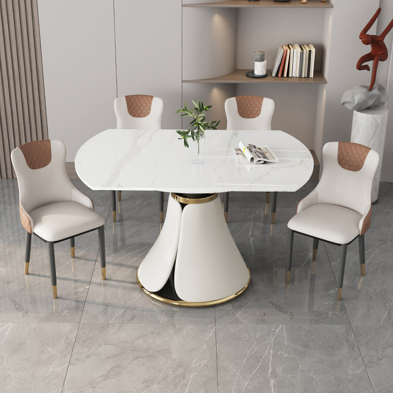 53'' Luxury Sintered Stone Dining Table Extendable Rectangle Table with Metal Pedestal Clearhalo ' dining_table' 'Dining Tables & Seating' 'Dining Tables' 'furn' 'furn_dining_table' 'Furniture' 'furniture_dining_table' 'Kitchen & Dining Furniture' 'kitchen&dining_furn' 'kitchen' 'kitchen_dining_table' 4288448