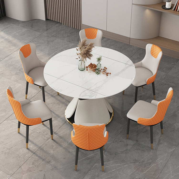 53'' Luxury Sintered Stone Dining Table Extendable Rectangle Table with Metal Pedestal Clearhalo ' dining_table' 'Dining Tables & Seating' 'Dining Tables' 'furn' 'furn_dining_table' 'Furniture' 'furniture_dining_table' 'Kitchen & Dining Furniture' 'kitchen&dining_furn' 'kitchen' 'kitchen_dining_table' 4288451