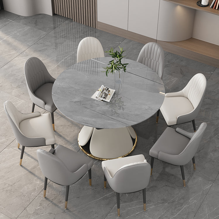 53'' Luxury Sintered Stone Dining Table Extendable Rectangle Table with Metal Pedestal Gray Without Chairs Clearhalo ' dining_table' 'Dining Tables & Seating' 'Dining Tables' 'furn' 'furn_dining_table' 'Furniture' 'furniture_dining_table' 'Kitchen & Dining Furniture' 'kitchen&dining_furn' 'kitchen' 'kitchen_dining_table' 4288457