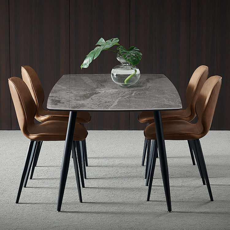 Metal Industrial Rectangle Dining Table Grey Sintered Stone Table with 4 Legs Clearhalo ' dining_table' 'Dining Tables & Seating' 'Dining Tables' 'furn' 'furn_dining_table' 'Furniture' 'furniture_dining_table' 'Kitchen & Dining Furniture' 'kitchen&dining_furn' 'kitchen' 'kitchen_dining_table' 4288477