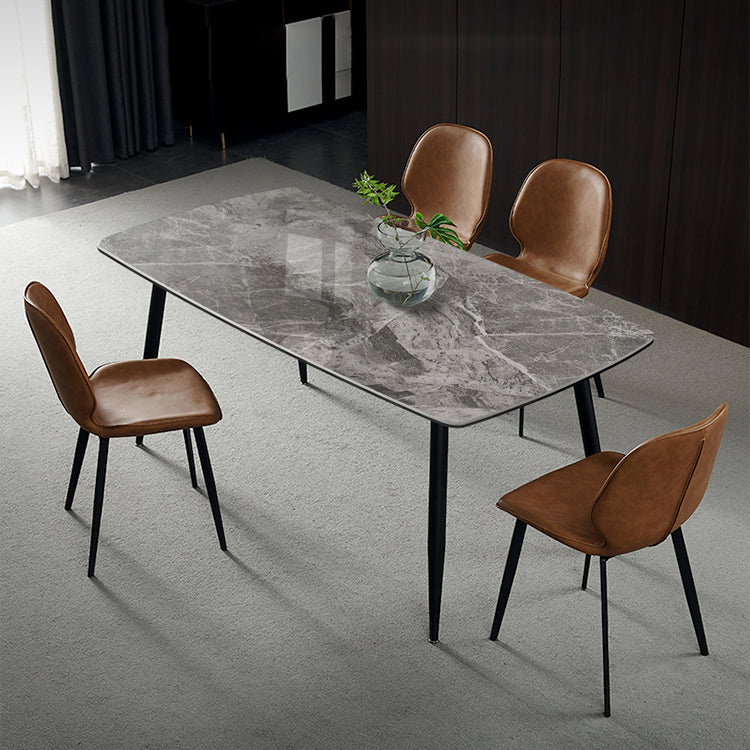 Metal Industrial Rectangle Dining Table Grey Sintered Stone Table with 4 Legs Clearhalo ' dining_table' 'Dining Tables & Seating' 'Dining Tables' 'furn' 'furn_dining_table' 'Furniture' 'furniture_dining_table' 'Kitchen & Dining Furniture' 'kitchen&dining_furn' 'kitchen' 'kitchen_dining_table' 4288478