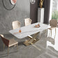Metal Traditional Luxury Rectangle Table White Sintered Stone Indoor Table for Kitchen Clearhalo ' dining_table' 'Dining Tables & Seating' 'Dining Tables' 'furn' 'furn_dining_table' 'Furniture' 'furniture_dining_table' 'Kitchen & Dining Furniture' 'kitchen&dining_furn' 'kitchen' 'kitchen_dining_table' 4288487