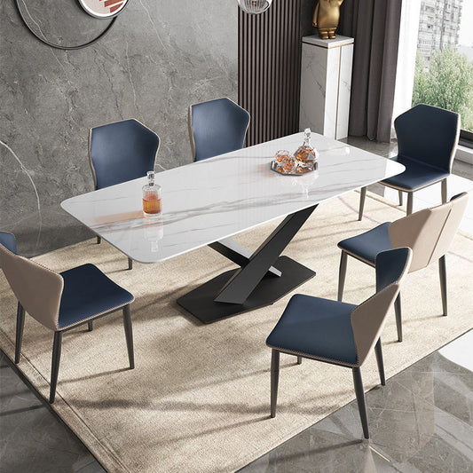Metal Traditional Luxury Rectangle Table White Sintered Stone Indoor Table for Kitchen