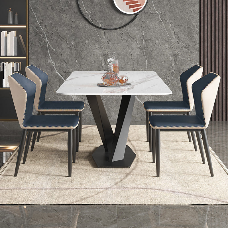 Metal Traditional Luxury Rectangle Table White Sintered Stone Indoor Table for Kitchen Clearhalo ' dining_table' 'Dining Tables & Seating' 'Dining Tables' 'furn' 'furn_dining_table' 'Furniture' 'furniture_dining_table' 'Kitchen & Dining Furniture' 'kitchen&dining_furn' 'kitchen' 'kitchen_dining_table' 4288490