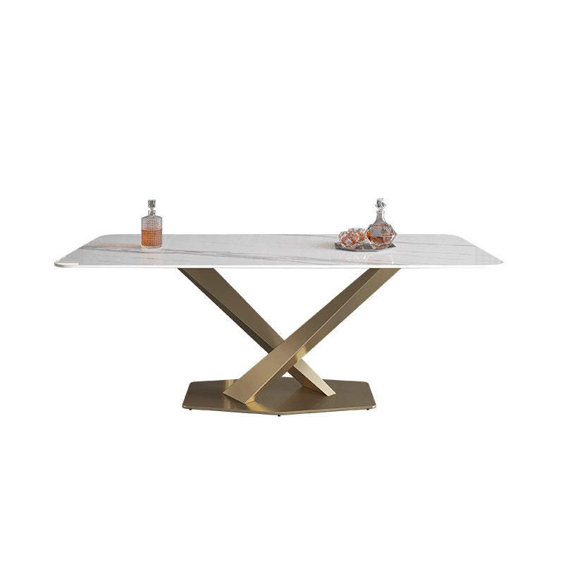Metal Traditional Luxury Rectangle Table White Sintered Stone Indoor Table for Kitchen Gold Without Chairs Clearhalo ' dining_table' 'Dining Tables & Seating' 'Dining Tables' 'furn' 'furn_dining_table' 'Furniture' 'furniture_dining_table' 'Kitchen & Dining Furniture' 'kitchen&dining_furn' 'kitchen' 'kitchen_dining_table' 4288491