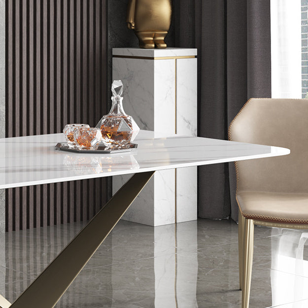 Metal Traditional Luxury Rectangle Table White Sintered Stone Indoor Table for Kitchen Clearhalo ' dining_table' 'Dining Tables & Seating' 'Dining Tables' 'furn' 'furn_dining_table' 'Furniture' 'furniture_dining_table' 'Kitchen & Dining Furniture' 'kitchen&dining_furn' 'kitchen' 'kitchen_dining_table' 4288492