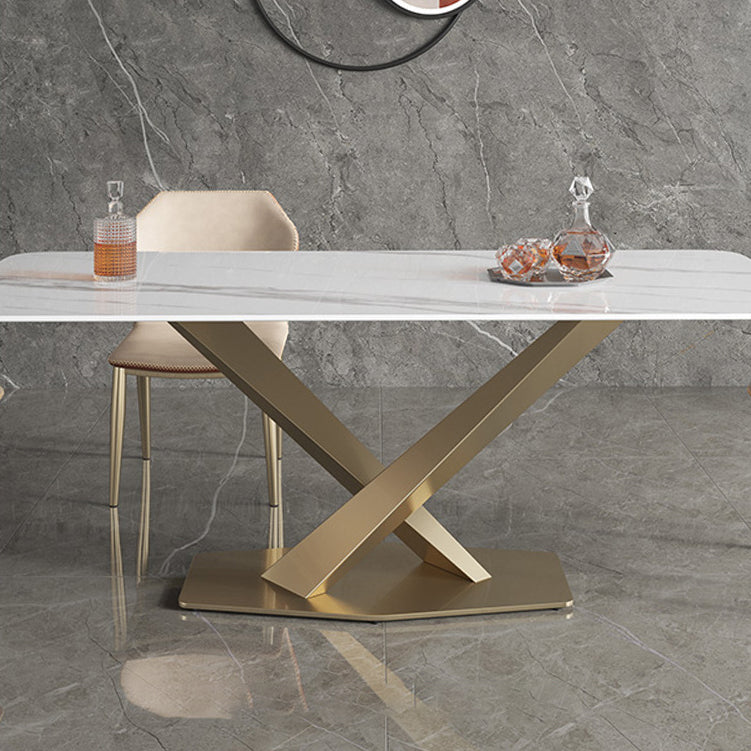 Metal Traditional Luxury Rectangle Table White Sintered Stone Indoor Table for Kitchen Clearhalo ' dining_table' 'Dining Tables & Seating' 'Dining Tables' 'furn' 'furn_dining_table' 'Furniture' 'furniture_dining_table' 'Kitchen & Dining Furniture' 'kitchen&dining_furn' 'kitchen' 'kitchen_dining_table' 4288494