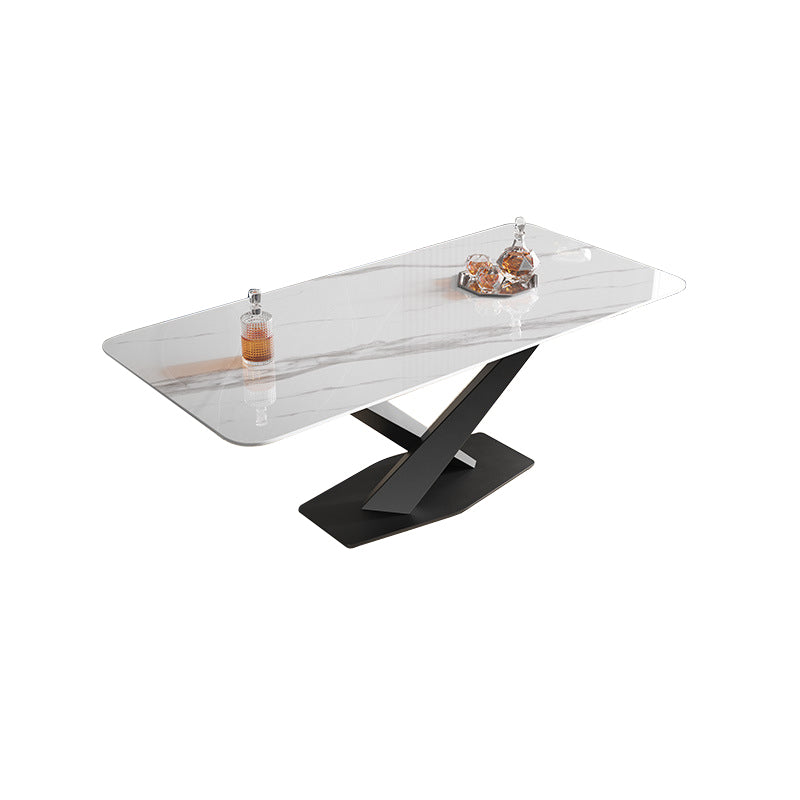 Metal Traditional Luxury Rectangle Table White Sintered Stone Indoor Table for Kitchen Black Without Chairs Clearhalo ' dining_table' 'Dining Tables & Seating' 'Dining Tables' 'furn' 'furn_dining_table' 'Furniture' 'furniture_dining_table' 'Kitchen & Dining Furniture' 'kitchen&dining_furn' 'kitchen' 'kitchen_dining_table' 4288495