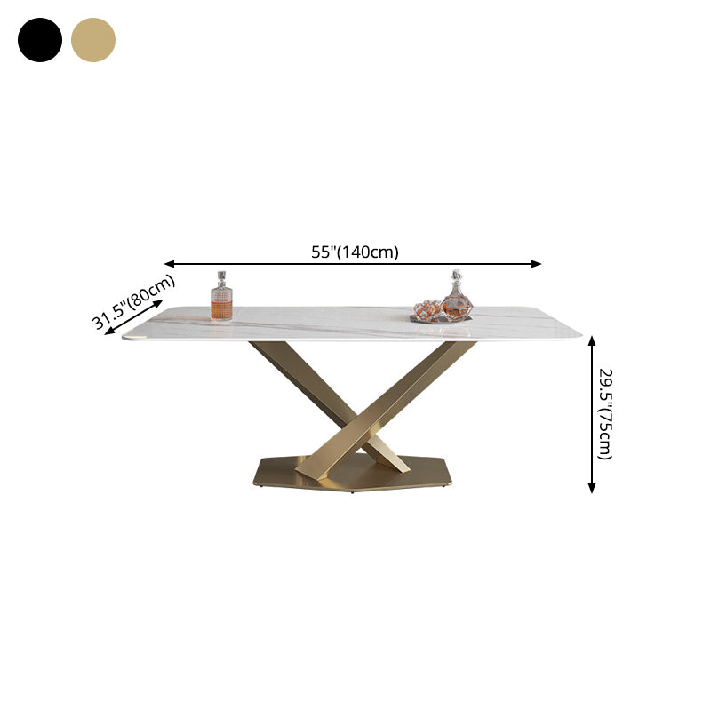 Metal Traditional Luxury Rectangle Table White Sintered Stone Indoor Table for Kitchen Clearhalo ' dining_table' 'Dining Tables & Seating' 'Dining Tables' 'furn' 'furn_dining_table' 'Furniture' 'furniture_dining_table' 'Kitchen & Dining Furniture' 'kitchen&dining_furn' 'kitchen' 'kitchen_dining_table' 4288497