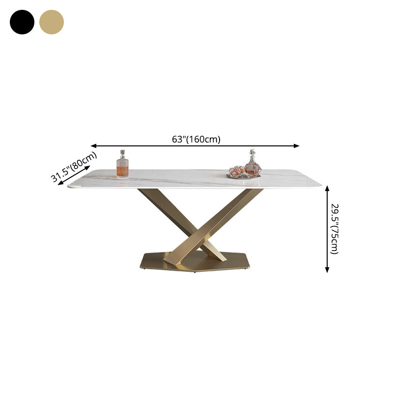 Metal Traditional Luxury Rectangle Table White Sintered Stone Indoor Table for Kitchen Clearhalo ' dining_table' 'Dining Tables & Seating' 'Dining Tables' 'furn' 'furn_dining_table' 'Furniture' 'furniture_dining_table' 'Kitchen & Dining Furniture' 'kitchen&dining_furn' 'kitchen' 'kitchen_dining_table' 4288498