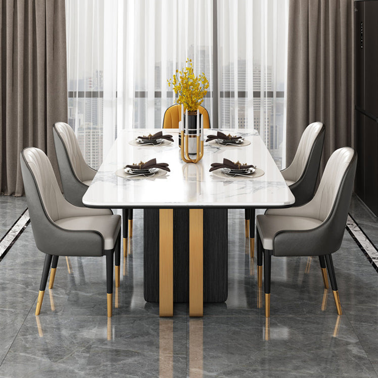 Marble Dining Table for Restaurant Luxury Rectangle Table with Gold Metal Pedestal Clearhalo ' dining_table' 'Dining Tables & Seating' 'Dining Tables' 'furn' 'furn_dining_table' 'Furniture' 'furniture_dining_table' 'Kitchen & Dining Furniture' 'kitchen&dining_furn' 'kitchen' 'kitchen_dining_table' 4288500