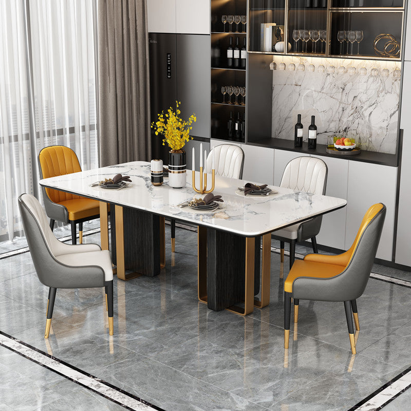 Marble Dining Table for Restaurant Luxury Rectangle Table with Gold Metal Pedestal Clearhalo ' dining_table' 'Dining Tables & Seating' 'Dining Tables' 'furn' 'furn_dining_table' 'Furniture' 'furniture_dining_table' 'Kitchen & Dining Furniture' 'kitchen&dining_furn' 'kitchen' 'kitchen_dining_table' 4288502