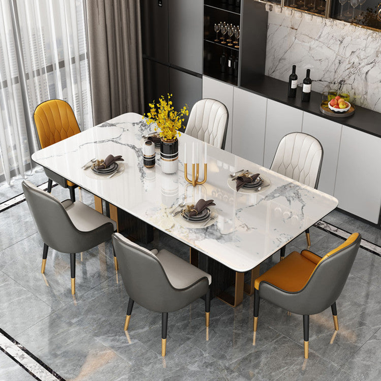 Marble Dining Table for Restaurant Luxury Rectangle Table with Gold Metal Pedestal Clearhalo ' dining_table' 'Dining Tables & Seating' 'Dining Tables' 'furn' 'furn_dining_table' 'Furniture' 'furniture_dining_table' 'Kitchen & Dining Furniture' 'kitchen&dining_furn' 'kitchen' 'kitchen_dining_table' 4288503