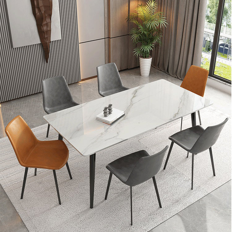Metal Industrial Rectangle Dining Table Sintered Stone Dining Table with 4 Black Legs Clearhalo ' dining_table' 'Dining Tables & Seating' 'Dining Tables' 'furn' 'furn_dining_table' 'Furniture' 'furniture_dining_table' 'Kitchen & Dining Furniture' 'kitchen&dining_furn' 'kitchen' 'kitchen_dining_table' 4288513