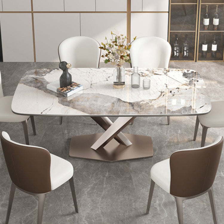 Luxury Sintered Stone Dining Table Rectangle Table with Gold Metal Pedestal Base Clearhalo ' dining_table' 'Dining Tables & Seating' 'Dining Tables' 'furn' 'furn_dining_table' 'Furniture' 'furniture_dining_table' 'Kitchen & Dining Furniture' 'kitchen&dining_furn' 'kitchen' 'kitchen_dining_table' 4288525