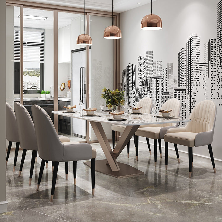 Luxury Sintered Stone Dining Table Rectangle Table with Gold Metal Pedestal Base Clearhalo ' dining_table' 'Dining Tables & Seating' 'Dining Tables' 'furn' 'furn_dining_table' 'Furniture' 'furniture_dining_table' 'Kitchen & Dining Furniture' 'kitchen&dining_furn' 'kitchen' 'kitchen_dining_table' 4288527