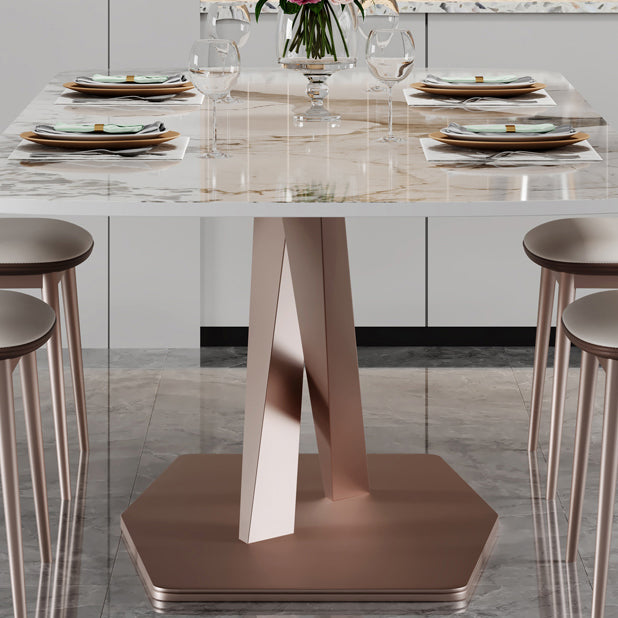 Luxury Sintered Stone Dining Table Rectangle Table with Gold Metal Pedestal Base Clearhalo ' dining_table' 'Dining Tables & Seating' 'Dining Tables' 'furn' 'furn_dining_table' 'Furniture' 'furniture_dining_table' 'Kitchen & Dining Furniture' 'kitchen&dining_furn' 'kitchen' 'kitchen_dining_table' 4288532