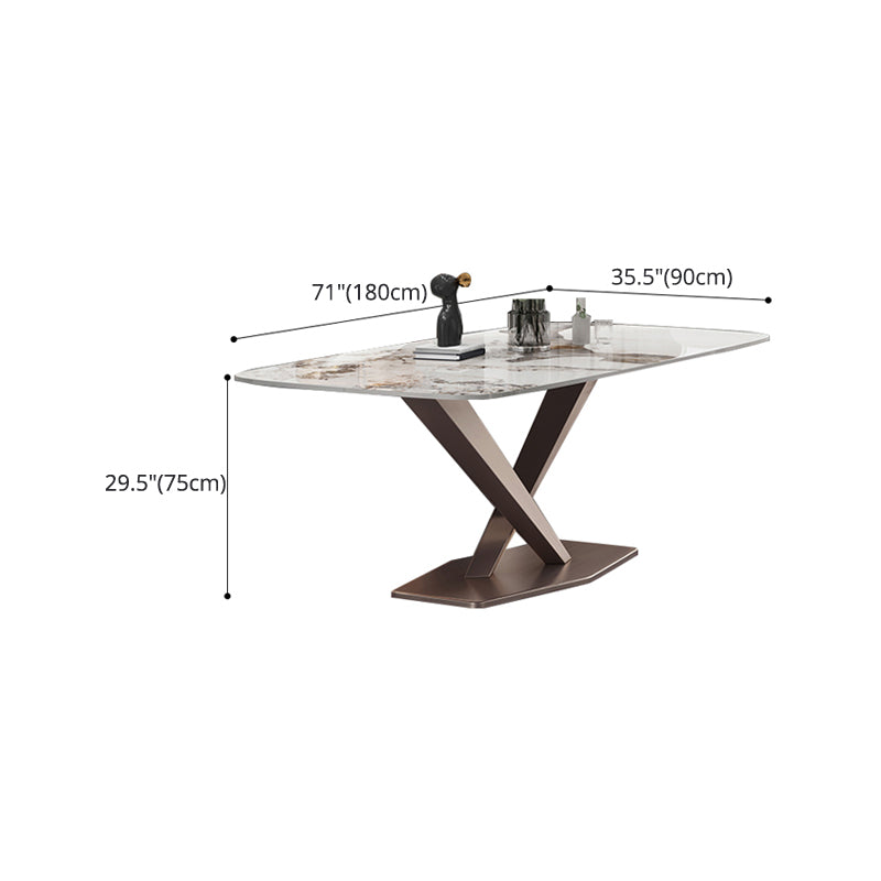 Luxury Sintered Stone Dining Table Rectangle Table with Gold Metal Pedestal Base Clearhalo ' dining_table' 'Dining Tables & Seating' 'Dining Tables' 'furn' 'furn_dining_table' 'Furniture' 'furniture_dining_table' 'Kitchen & Dining Furniture' 'kitchen&dining_furn' 'kitchen' 'kitchen_dining_table' 4288536