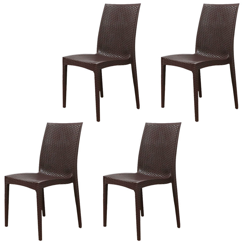 Contemporary Style Plastic Dining Chairs Dining Armless Side Chair for Kitchen (Set of 4) Dark Brown Clearhalo ' kitchen&dining_furn' 'Dining Chairs' 'Dining Tables & Seating' 'dining_chair' 'furn' 'furn_dining_chair' 'Furniture' 'furniture_dining_chair' 'Kitchen & Dining Furniture' 'kitchen' 4288600