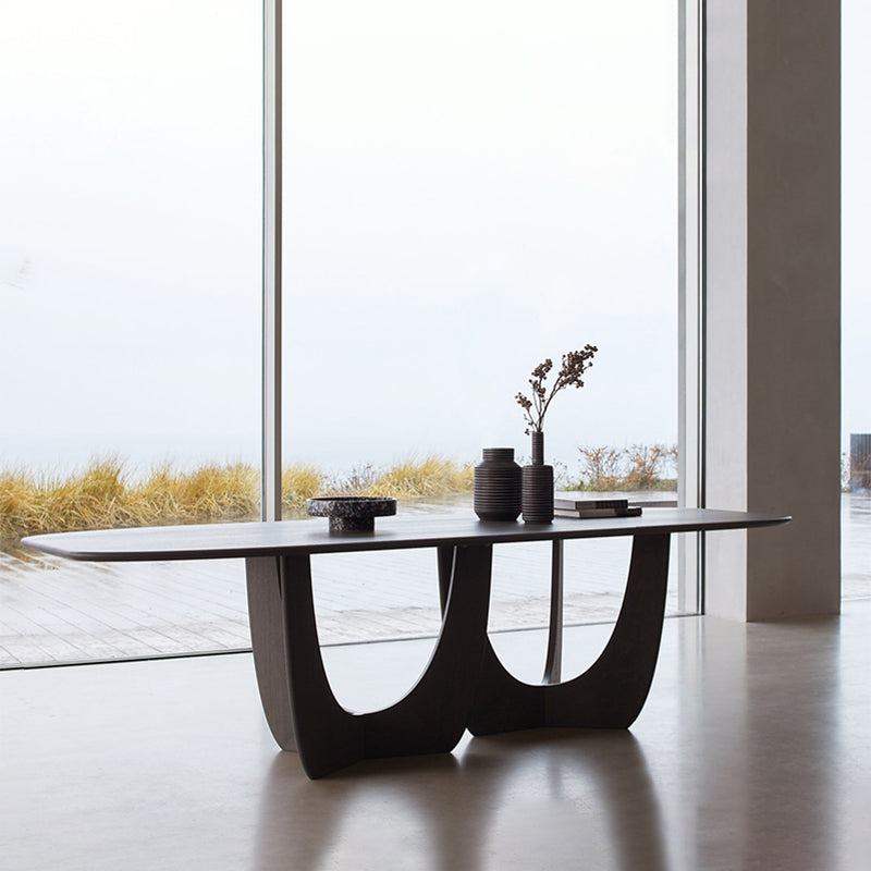 Modern Pine Wood Table for Restaurant Rectangle Kitchen Table with Double Pedestal Brown Without Chairs Clearhalo ' dining_table' 'Dining Tables & Seating' 'Dining Tables' 'furn' 'furn_dining_table' 'Furniture' 'furniture_dining_table' 'Kitchen & Dining Furniture' 'kitchen&dining_furn' 'kitchen' 'kitchen_dining_table' 4289251