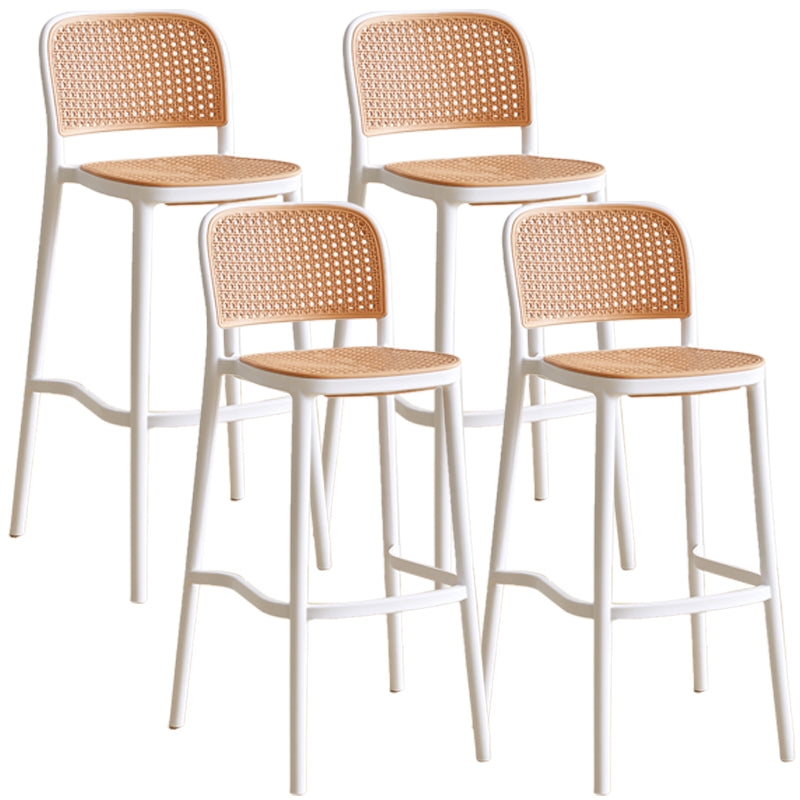 Nordic Plastic Simple Barstool Indoor Tall Stool with Imitation Rattan Seat White 4 Piece Set Counter Stool(26"H) Clearhalo 'Bar Furniture' 'Bar Stools' 'bar_stools' 'furn' 'furn_bar_stools' 'furniture_bar_stools' 'Kitchen & Dining Furniture' 'kitchen&dining_furn' 'kitchen' 'kitchen_furn' Furniture' 4289859