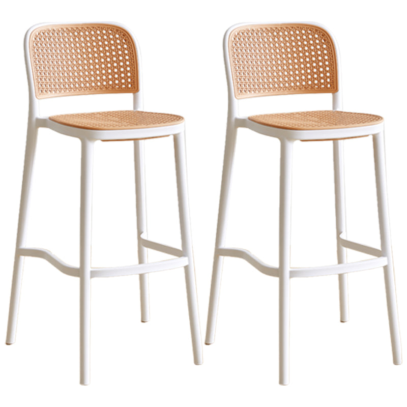 Nordic Plastic Simple Barstool Indoor Tall Stool with Imitation Rattan Seat White 2 Piece Set Counter Stool(26"H) Clearhalo 'Bar Furniture' 'Bar Stools' 'bar_stools' 'furn' 'furn_bar_stools' 'furniture_bar_stools' 'Kitchen & Dining Furniture' 'kitchen&dining_furn' 'kitchen' 'kitchen_furn' Furniture' 4289862