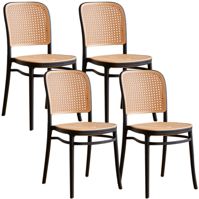 Nordic Plastic Simple Barstool Indoor Tall Stool with Imitation Rattan Seat Black 4 Piece Set Short Stool(18"H) Clearhalo 'Bar Furniture' 'Bar Stools' 'bar_stools' 'furn' 'furn_bar_stools' 'furniture_bar_stools' 'Kitchen & Dining Furniture' 'kitchen&dining_furn' 'kitchen' 'kitchen_furn' Furniture' 4289864