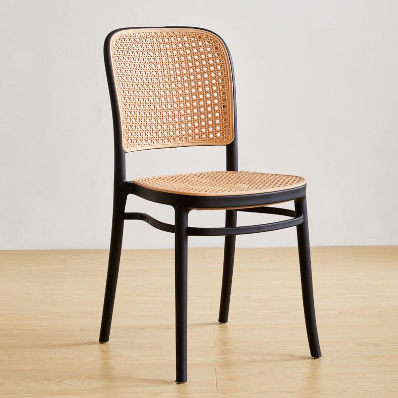 Nordic Plastic Simple Barstool Indoor Tall Stool with Imitation Rattan Seat Black 1 Piece Short Stool(18"H) Clearhalo 'Bar Furniture' 'Bar Stools' 'bar_stools' 'furn' 'furn_bar_stools' 'furniture_bar_stools' 'Kitchen & Dining Furniture' 'kitchen&dining_furn' 'kitchen' 'kitchen_furn' Furniture' 4289866